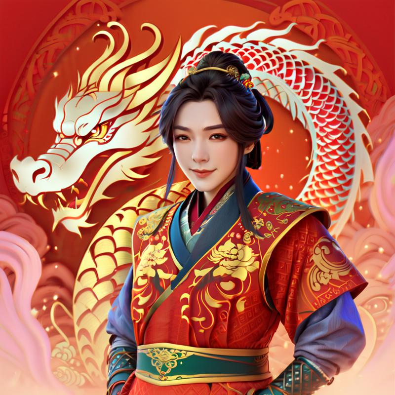 00085-771884941-gufengstyle,Masterpiece, best quality, 4k, Chinese New Year, red background, festive atmosphere, Chinese girl illustration, drag.png